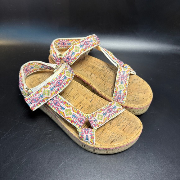 Børn Colorful Woven Cork Platform Sandals Adjustable Straps Women's Shoes - Picture 1 of 6